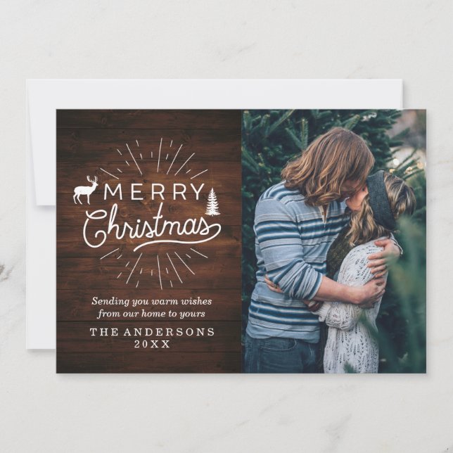 Tarjeta de Navidad con textura de madera rústica | (Anverso)