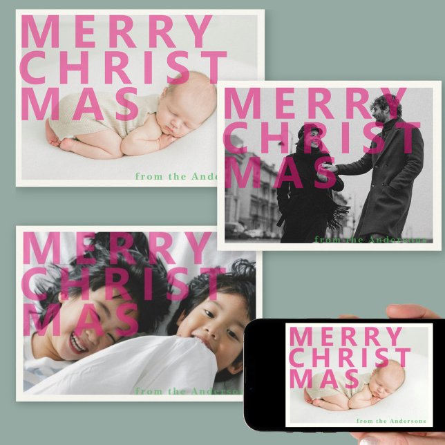 Tarjeta de Navidad con tipografía rosa para foto (Subido por el creador)