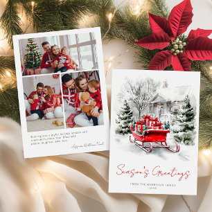 Tarjeta de Navidad con Trineo y Foto Familiar