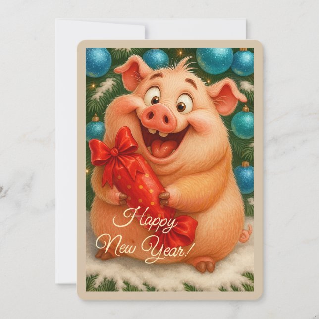 tarjeta de Navidad con un cerdito (Anverso)