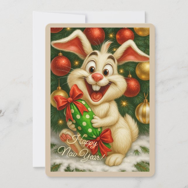 Tarjeta de Navidad con un conejo (Anverso)
