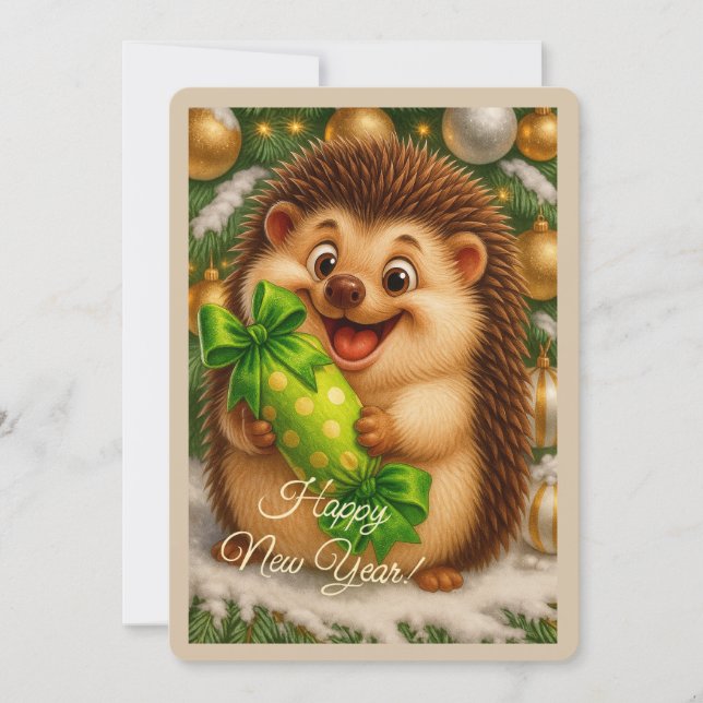 Tarjeta de Navidad con un erizo (Anverso)