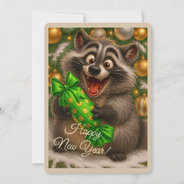 Tarjeta de Navidad con un mapache