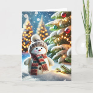 Tarjeta de navidad con un muñeco de nieve