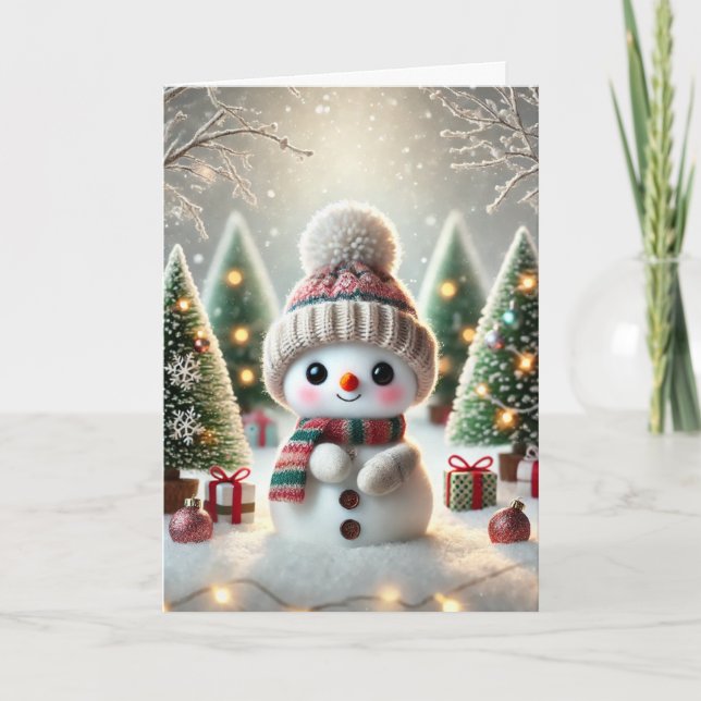 Tarjeta de navidad con un muñeco de nieve (Anverso)
