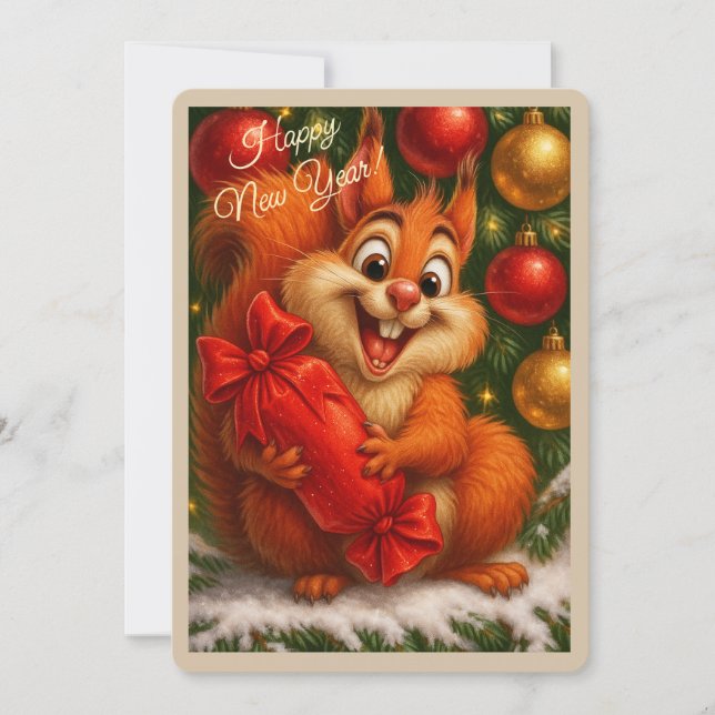 Tarjeta de Navidad con una ardilla (Anverso)