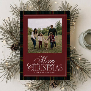 Tarjeta de Navidad con una Foto y Tartán de Tercio
