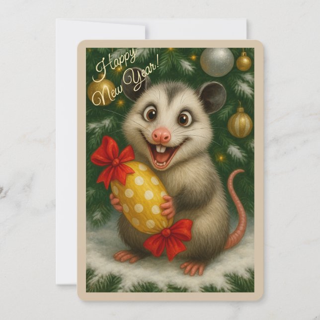 Tarjeta de Navidad con una zarigüeya (Anverso)