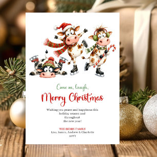 Tarjeta de Navidad con vacas caprichosas únicas C