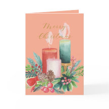 Tarjeta de Navidad con velas de acuarela elegante