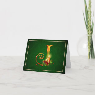 Tarjeta de Navidad con velas encendidas iniciales