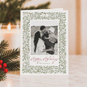 Tarjeta de Navidad con Verde Botánico Elegante