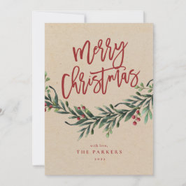 Tarjeta de Navidad con Verde con Letra Script