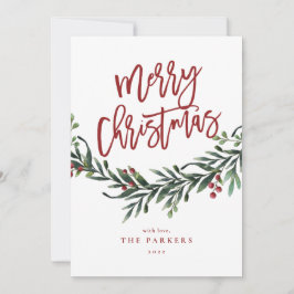 Tarjeta de Navidad con Verdor en Letra Script