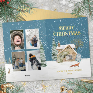 Tarjeta de Navidad con zorro en granja acuarela 4