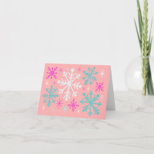 Tarjeta de Navidad Copo de Nieve Rosa (Anverso)