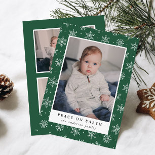 Tarjeta de Navidad Copo de Nieve Verde Paz en la T