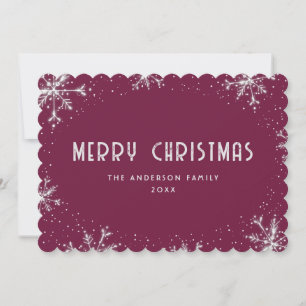 Tarjeta de Navidad Copo de Nieve Violeta Plateado