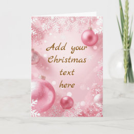 Tarjeta de Navidad Copo de Nieve y Adorno Rosa Bla