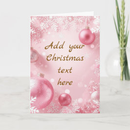 Tarjeta de Navidad Copo de Nieve y Adorno Rosa Bla