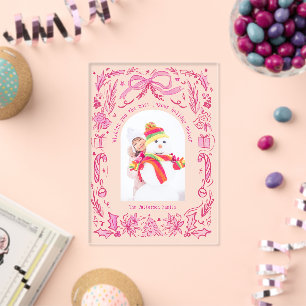 Tarjeta de Navidad Coquette Familia Foto Rojo Rosa