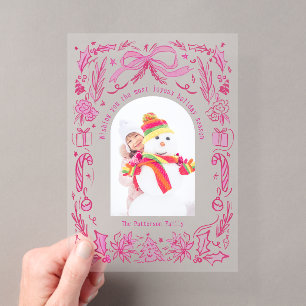 Tarjeta de Navidad Coquette Familia Foto Rojo Rosa