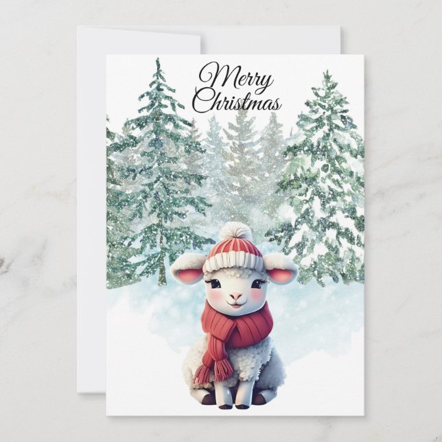 Tarjeta de Navidad Cordero Plano Fiesta (Anverso)
