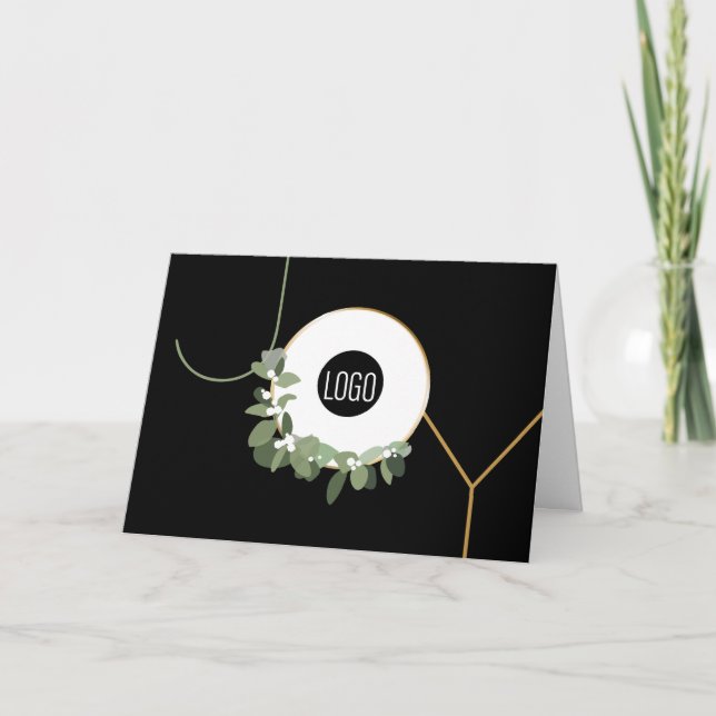 Tarjeta de Navidad corporativa de oro negro modern (Anverso)