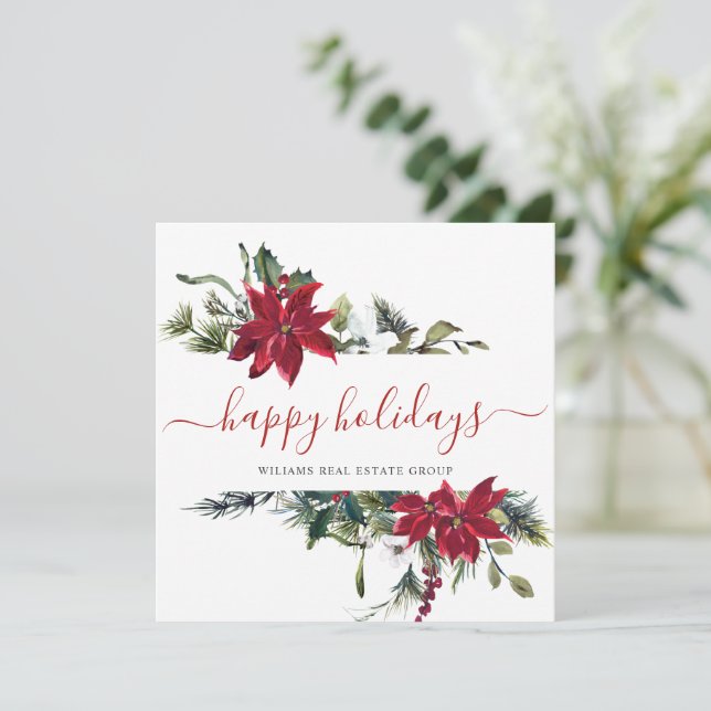 Tarjeta de Navidad Corporativa Elegante Poinsettia (Anverso de pie)