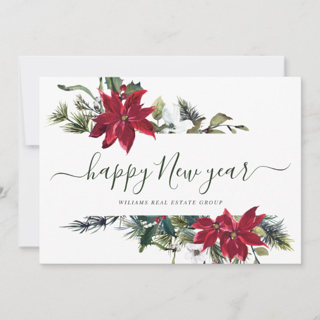 Tarjeta de Navidad Corporativa Elegante Poinsettia (Anverso)