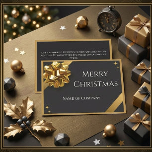 Tarjeta de Navidad corporativa negra y dorada eleg