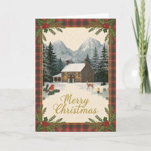 Tarjeta de Navidad Cottage Tartán Robin
