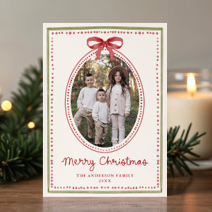 Tarjeta de Navidad Crema con Lazo Rojo Vintage 2 F