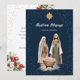 Tarjeta de Navidad cristiana botánica Natividad Az