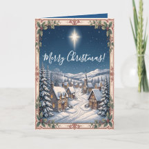 Tarjeta de Navidad Cristiana de Pueblo de Montaña