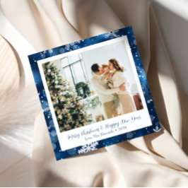 Tarjeta de Navidad cuadrada de copo de nieve azul 