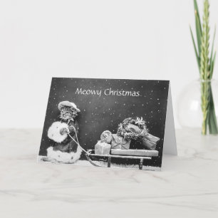 Tarjeta de navidad curvada de gato Kitty lindo