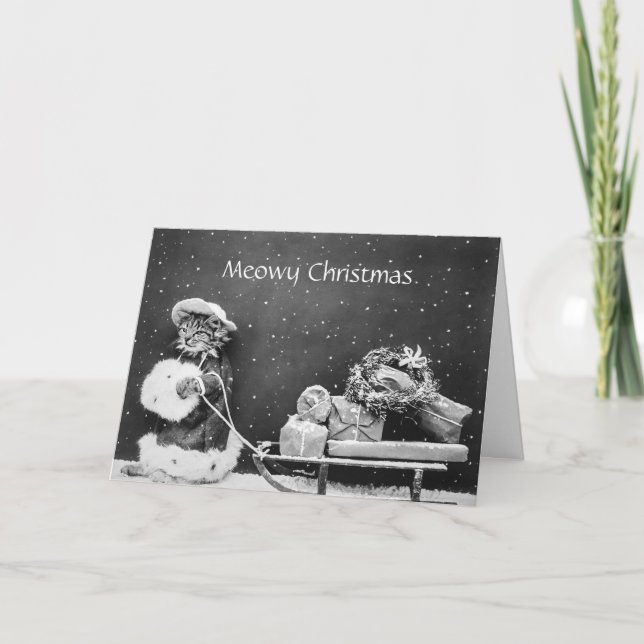 Tarjeta de navidad curvada de gato Kitty lindo (Anverso)