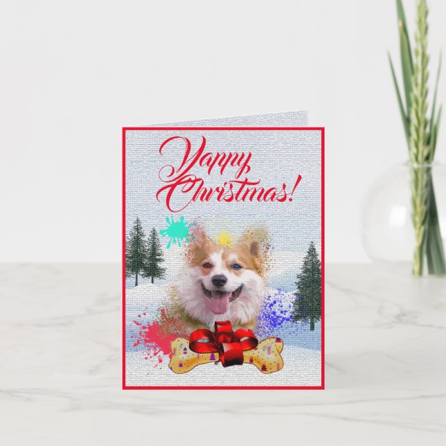 Tarjeta de Navidad Cute Corgi Perro Yappy personal (Anverso)