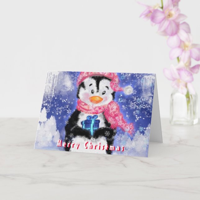 Tarjeta de Navidad Cute Penguin Merry (Orquídea)
