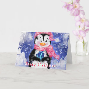 Tarjeta de Navidad Cute Penguin Merry