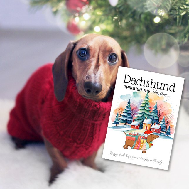 Tarjeta de Navidad: Dachshund a través de la nieve (Subido por el creador)