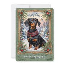 Tarjeta de Navidad Dachsund Dog Vintage