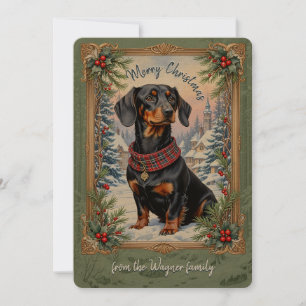Tarjeta de Navidad Dachsund Dog Vintage