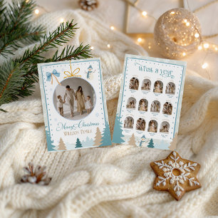 Tarjeta de Navidad de 12 Fotos Azules de Invierno