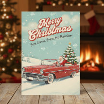 Tarjeta de Navidad de 1950 con Santa Retro