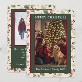 Tarjeta de Navidad de 2 Fotos de Bayas de Acebo Ve