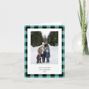 Tarjeta de Navidad de 3 fotos con borde de cuadros