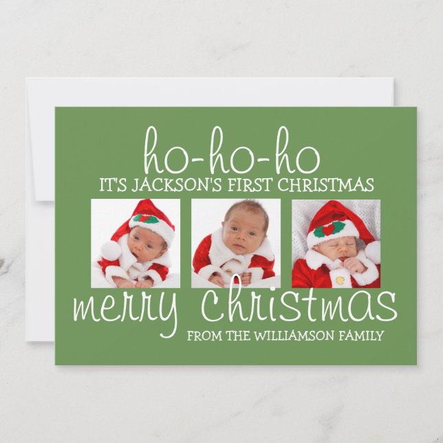 Tarjeta de Navidad de 3 fotos de la primera Navida (Anverso)