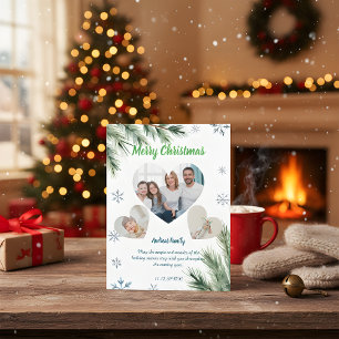 Tarjeta de Navidad de 3 fotos de Navidad verde pre